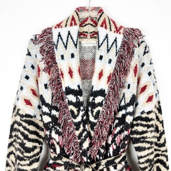 Anthropologie Sweater Women's 1X Paloma Fringed Animal Print Belted Cardigan - Picture 4 of 15